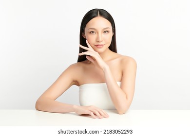 Beautiful Young Asian Woman With Clean Fresh Skin On White Background, Face Care, Facial Treatment, Cosmetology, Beauty And Spa, Asian Women Portrait.