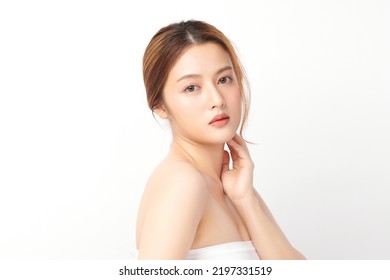 Beautiful Young Asian Woman With Clean Fresh Skin On White Background, Face Care, Facial Treatment, Cosmetology, Beauty And Spa, Asian Women Portrait.