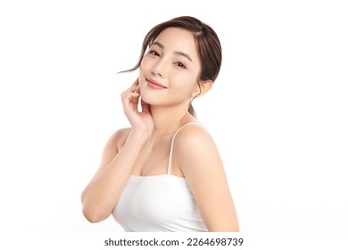 Beautiful young asian woman with clean fresh skin on white background, Face care, Facial treatment, Cosmetology, beauty and spa, Asian women portrait. - Shutterstock ID 2264698739