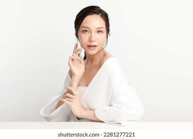 Beautiful young asian woman with clean fresh skin on white background, Face care, Facial treatment, Cosmetology, beauty and spa, Asian women portrait. - Shutterstock ID 2281277221
