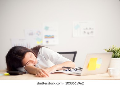 Beautiful Young Asian Woman Resting At Office When Finish Work, Woman Working Concept