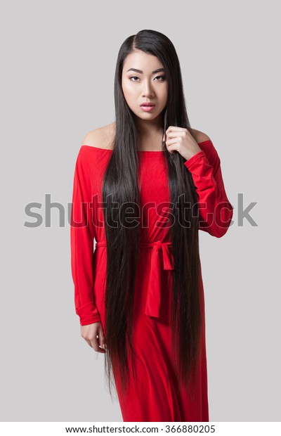Beautiful Young Asian Woman Very Long People Beauty Fashion