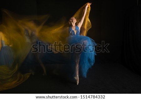 Beautiful young ballet dancer in a blue costume