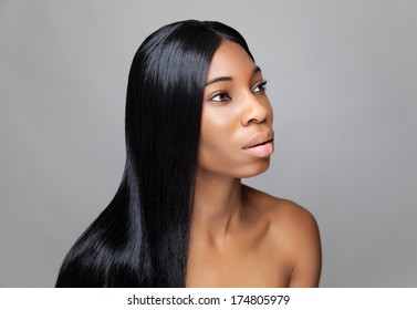 Beautiful Young Black Woman With Long Straight Hair