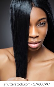 Beautiful Young Black Woman With Long Straight Hair