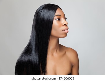 Beautiful Young Black Woman With Long Straight Hair