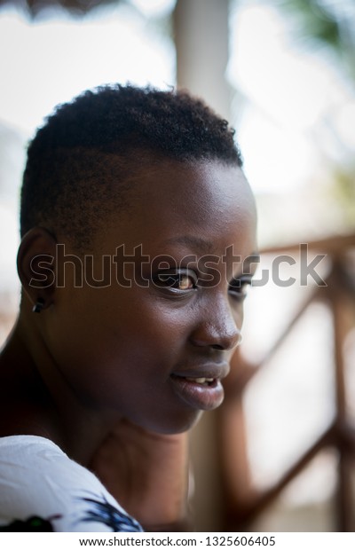 Beautiful Young Black Woman Sitting Front Stock Photo Edit