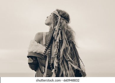 Beautiful Young Boho Girl In Jacket