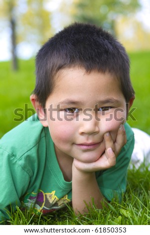 Similar – Image, Stock Photo Little boy Smile and happy at the backyard