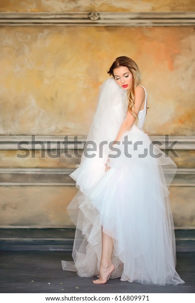 Beautiful Young Bride Luxurious Wedding Dress Stock Photo Edit