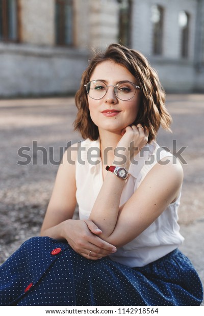 Beautiful Young Brunette Woman Short Wavy Stock Image Download Now