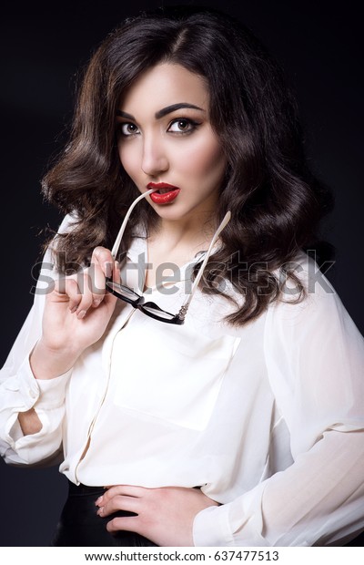 Beautiful Young Business Woman Dark Wavy Stock Photo Edit Now
