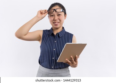 Beautiful Young Business Woman With Ipad On White Background