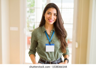 Beautiful Young Business Woman Wearing Id Card