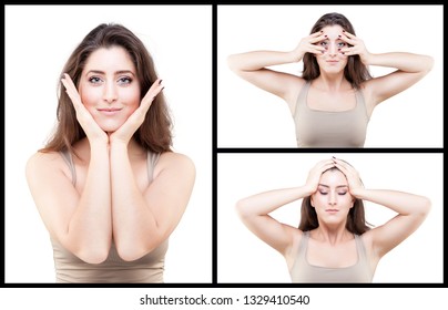 Beautiful Young Caucasian Woman Doing Face Yoga Pose