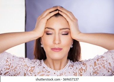 Beautiful Young Caucasian Woman Doing Face Yoga