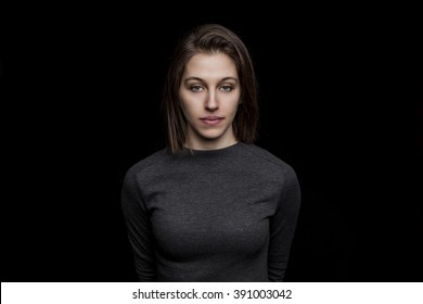 Beautiful Young Caucasian Woman Portrait On Black Background