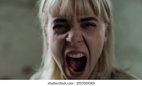 Beautiful Young Caucasian Woman Screaming Out of Anger Straight in the Camera. Girl in Agony Releasing Her Emotions While in Tears. Blonde Sad Girl with Anxiety. - Shutterstock ID 2057059583