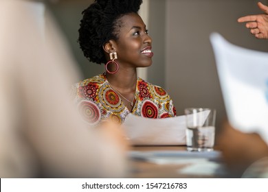 Beautiful Young Confident Professional Black African Business Woman Smiling In Meeting