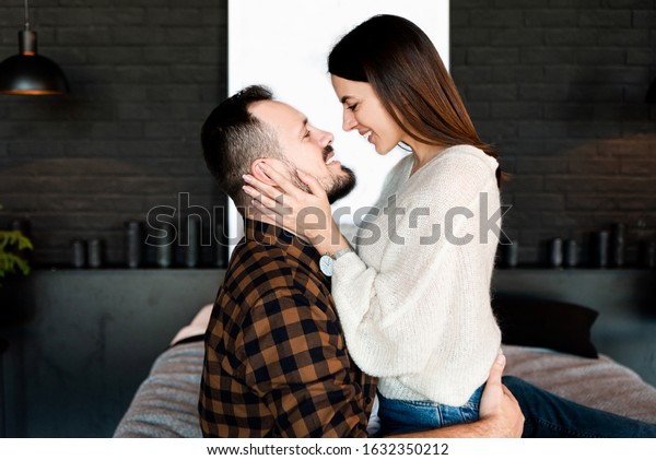 Beautiful Young Couple Hugs Sitting Face Stock Photo Edit Now