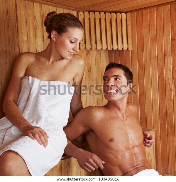 Beautiful Young Couple Sitting Together Sauna S