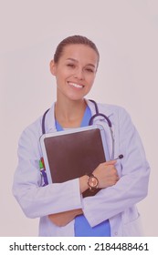 Beautiful young female with tablet computer. Woman doctors - Shutterstock ID 2184488461