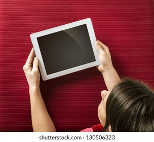 Beautiful Young Girl With Blank White Tablet