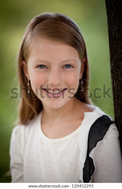 Beautiful Young Girl Blonde Hair Blue Stock Photo (Edit Now) 120452293