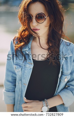 Similar – Young redhead woman listening to music