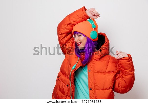 Beautiful Young Girl Purple Hair Orange Stock Photo Edit Now