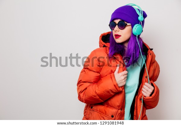 Beautiful Young Girl Purple Hair Orange Stock Photo Edit Now