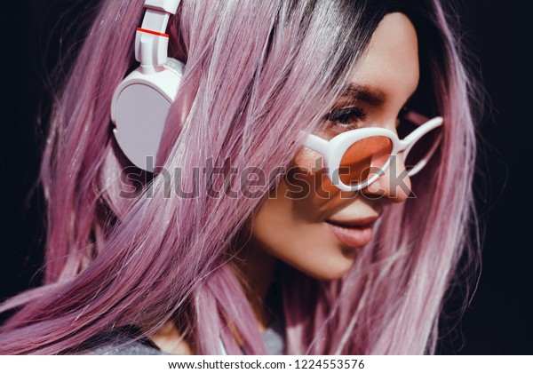Beautiful Young Girl Purple Pink Hair Stock Photo Edit Now