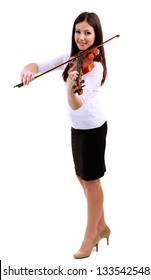 Beautiful Young Girl With Violin, Isolated On White