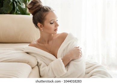 Beautiful Young Healthy Woman Relaxing In A Robe, Picture Of Beautiful Woman Beautiful Woman In Spa Salon