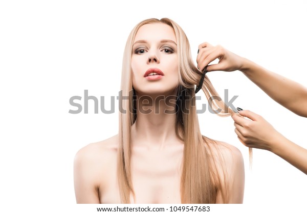 Beautiful Young Longhaired Blonde Girl Combing Stock Photo Edit