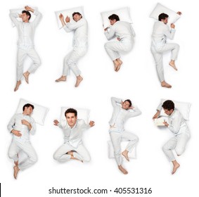 Beautiful Young Man Sleep Pose Composition Set Isolated On White