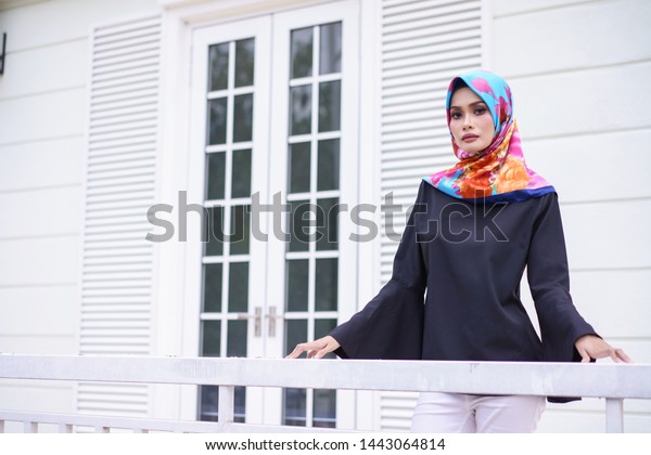 Beautiful Young Model Fashionable Hijab Style Stock Photo
