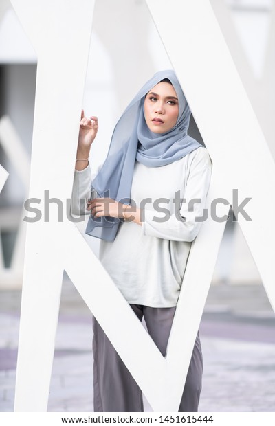 Beautiful Young Model Fashionable Hijab Style Stock Photo