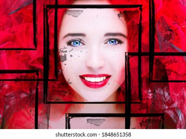 Schönes, junges Modell mit roten Lippen. Schönes Frauenfoto