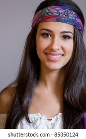 Beautiful Young Multicultural Woman Wearing A Bandana.