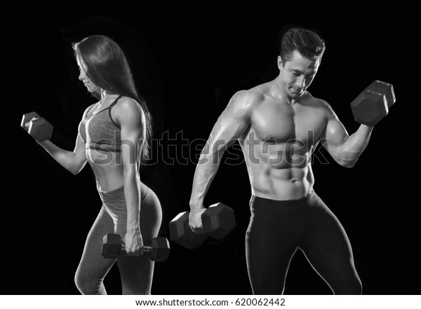 Beautiful Young Sporty Sexy Couple Showing Stock Photo 620062442