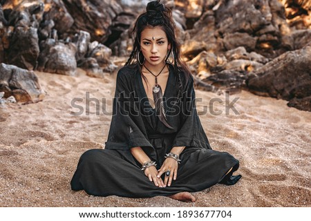 beautiful young stylish tribal woman outdoors portrait