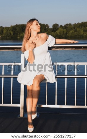 Image, Stock Photo Woman balancing at the edge of the pool