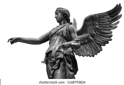 Beautiful young woman angel statue isolated on white background