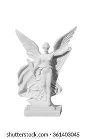 Beautiful young woman angel statue with a white background