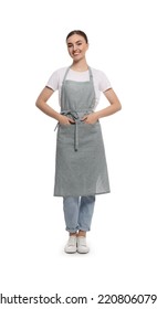 Beautiful Young Woman In Clean Apron On White Background