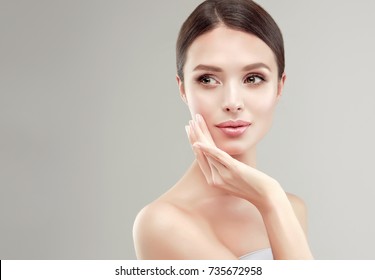 Beautiful Young Woman with Clean Fresh Skin . Facial  treatment   . Cosmetology , beauty  and spa .  Beauty skin famale  face - Shutterstock ID 735672958