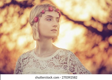 Beautiful Young Woman In Coachella Style Fashion Outfit