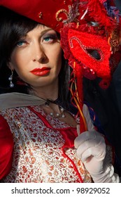 Beautiful Young Woman In Colorful Stylized Medieval Costume