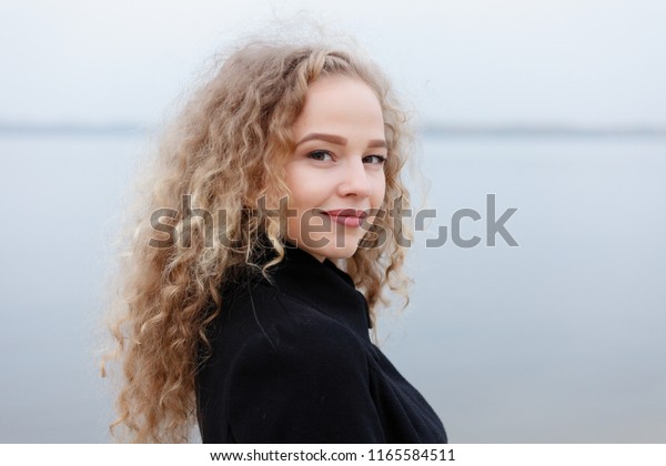 Beautiful Young Woman Curly Hair Green Stock Photo Edit Now